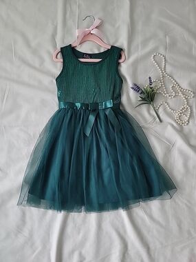 lilt Teal Layered Tulle Party Dress with Satin Bow